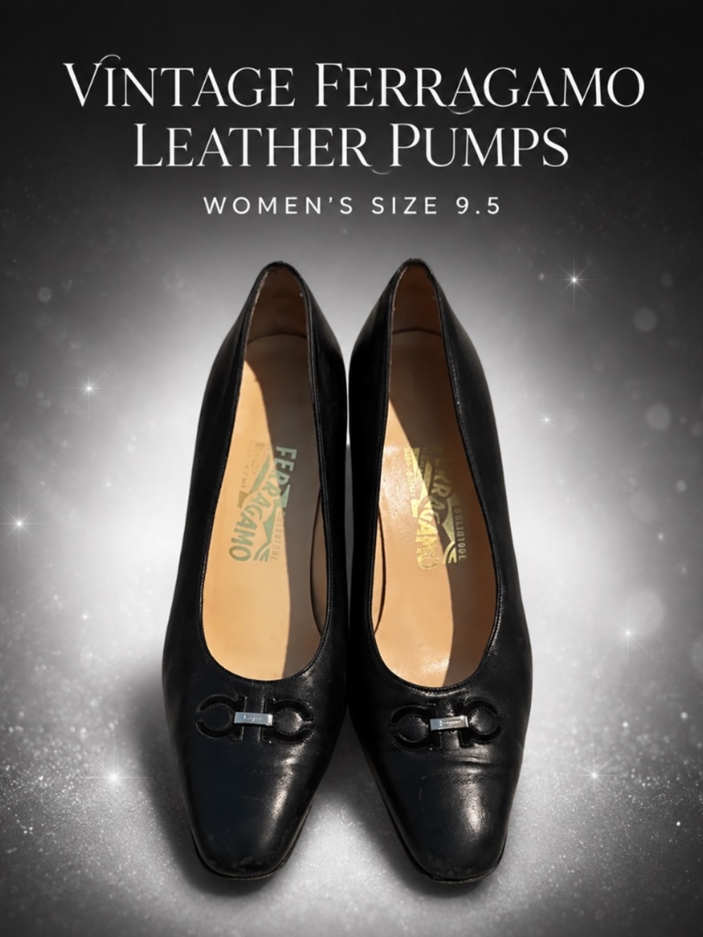 Salvatore Ferragamo vintage Black Leather Women's Shoes size 9.5